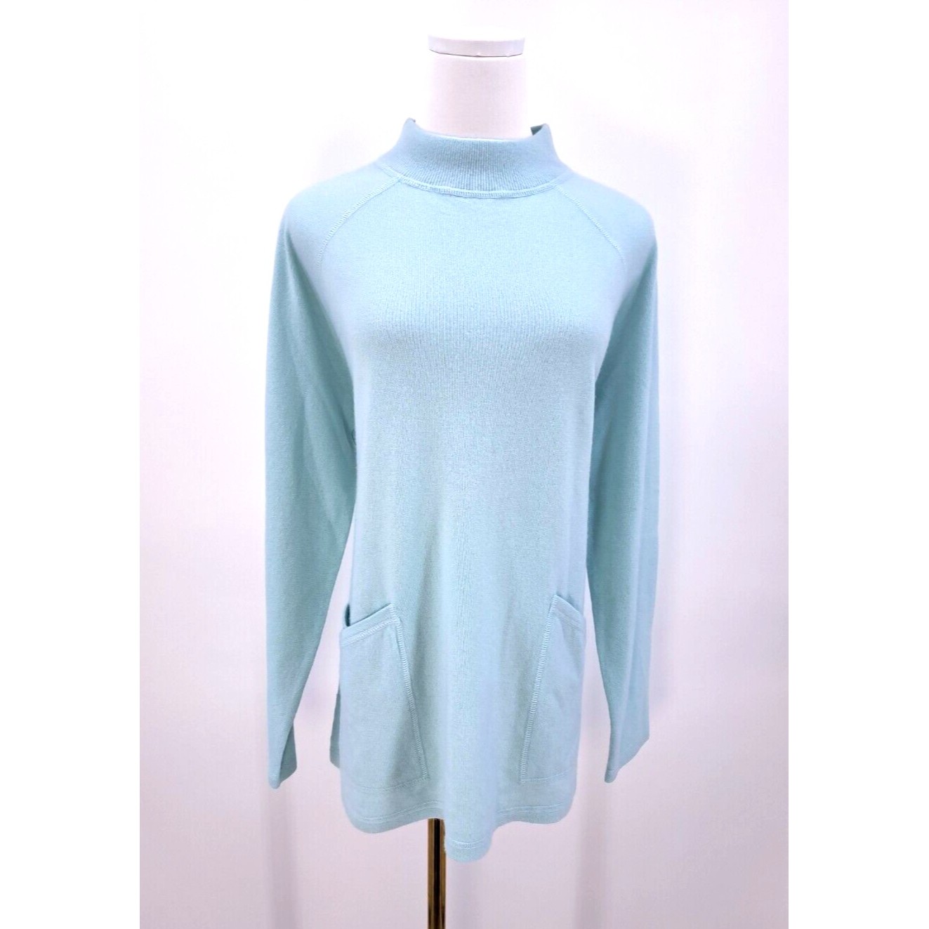 100% Cashmere J. Jill Oversized Medium Sea Glass Green Blue W/Pockets Tunic